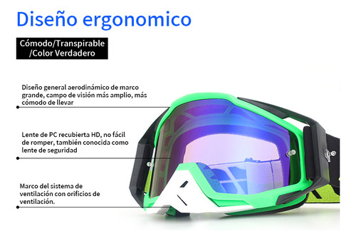 Gafas De Snowboard Motocross Esquí Moto Goggle Protección Uv Lente Azul Claro Armazón Azul