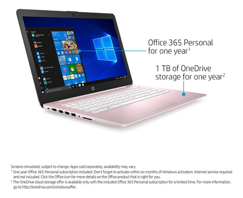 Laptop Hp Stream 14'' Intel N4000 4gb 64gb Windows 10-rosa