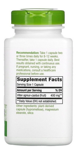 Nature's Way Vitex Fruit 400mg 320 Cápsulas Sabor Sin Sabor