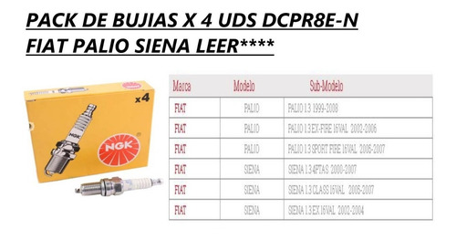 Pack Bujias X 4 Uds Dcpr8e-n- Siena 1.3-class-05/07 Leer***