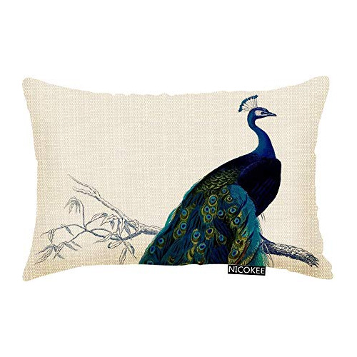 Funda De Almohada Decorativa Tonos Azules  Es  E Pavo R...