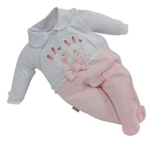 Macacão Longo Luxo Bebê Menina Bordado Chuquinha Baby 88004