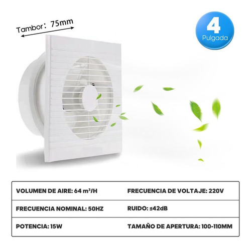H4 Pulgadas Ventilador Extractor De Baño,color Blanco