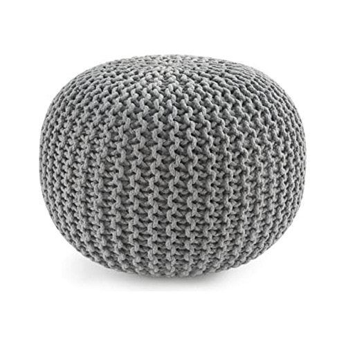 Hand Knitted Cable Style Dori Pouf - Silver Grey, Floor...