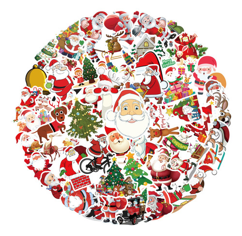 Navidad 50 Calcomanias Stickers De Pvc Vs Agua Santa Claus