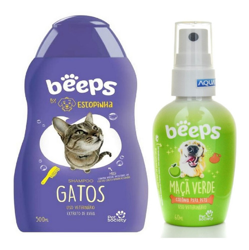 Kit Shampoo P/gato 500ml + Colônia Maçã Verde 60ml Beeps