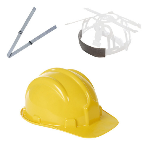 5 Capacete Plastcor Proteção Construção Obra Civil + Jugular Cor Amarelo
