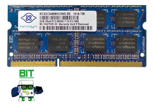 Memoria Ram Sodimm Ddr3 Nanya Ddr3 2gb 8500s 1.5v 