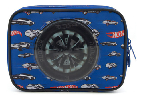 Estojo Box Escolar Hot Wheels Pneu Azul Infantil Escolar