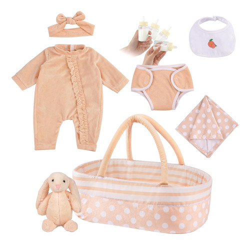 Babeside 8 Pcs Reborn Baby Doll Clothes With Bassinet For 1.