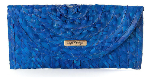 Carteira Clutch Palha Natural Artesanal Imã Casual Prático Cor Azul