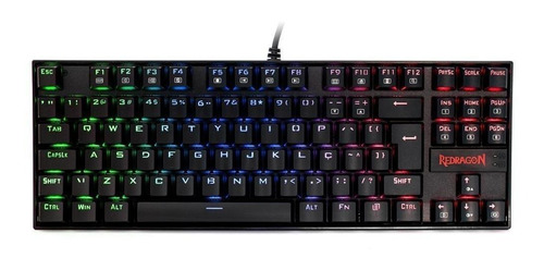 Teclado gamer Redragon Kumara K552 QWERTY Cherry MX Blue português brasil de cor preto com luz RGB