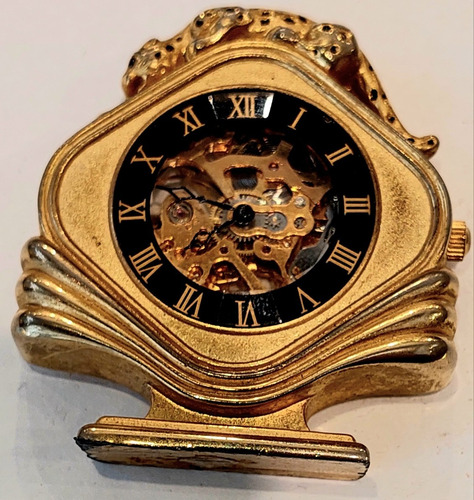 Reloj Escritorio Leopardo Felino Cuerda Dorado Oro