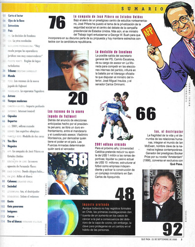 Revista Qué Pasa 1537 / 23-9-2000 / A F P José Piñera (Usado)