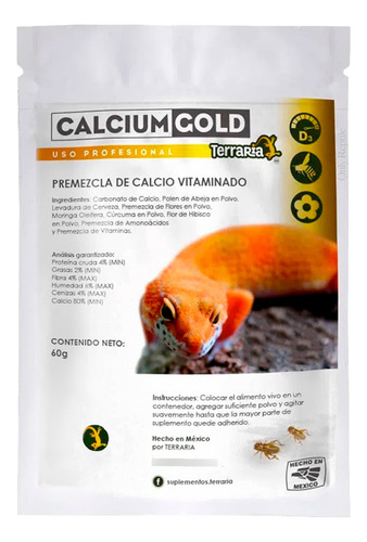 Calcium Gold 60g - Terraria - Calcio P/ Gecko Leopardo Fase