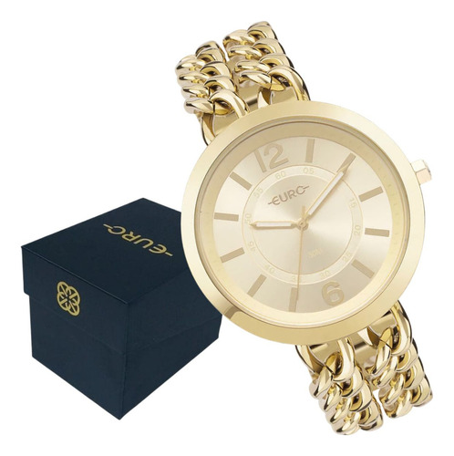 Relógio Feminino Euro Chains Luxo Dourado Pulseira Corrente