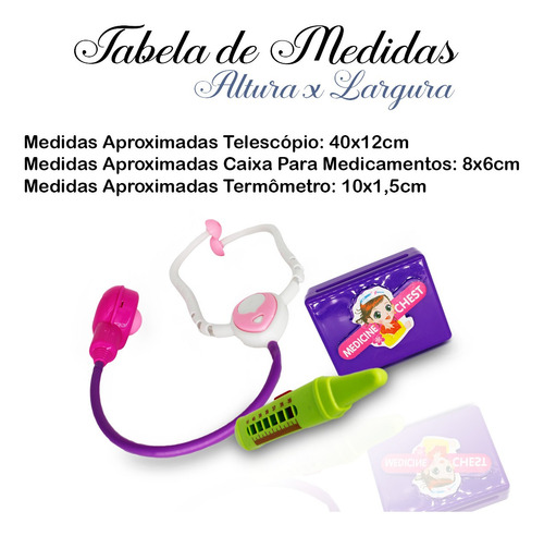 Imagem 3 de 7 de Brinquedo Kit Medico Infantil 6pçs Termômetro Estetoscópio