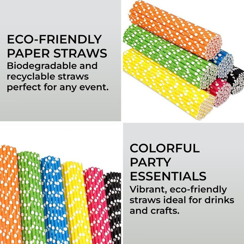 Pajitas Biodegradables De Papel Multicolor - 120 Unidades
