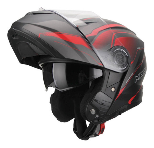 Casco Rebatible Moto Mac Rock Magma Graficas Black Red Mate