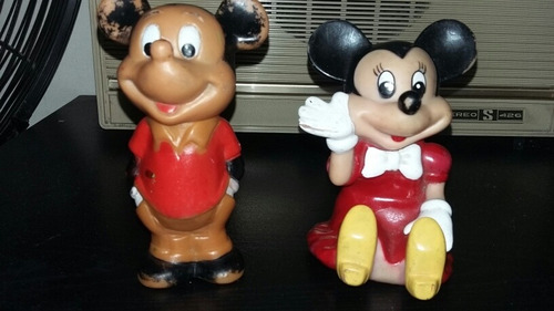 Lote 2 Muñecos Goma Disney Mickey Botella  Y Minnie C/chifle