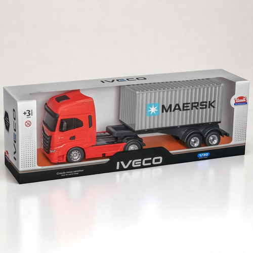 Caminhão Brinquedo Criança Réplica Contêiner Maersk Iveco Carreta Miniatura S-way Toco Container 1:30