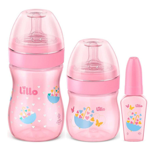 Kit De Mamadeira Lillo Primeiros Passos 50/150/240ml Rosa