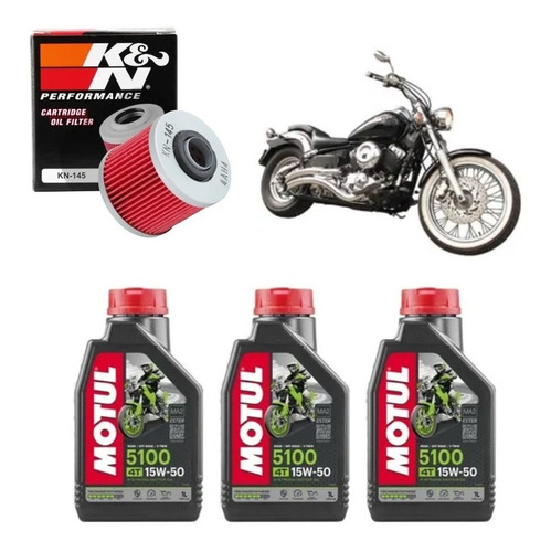 Kit Troca Repsol Xvs Dragstar 650 Motul 5100 15w50 Kn145