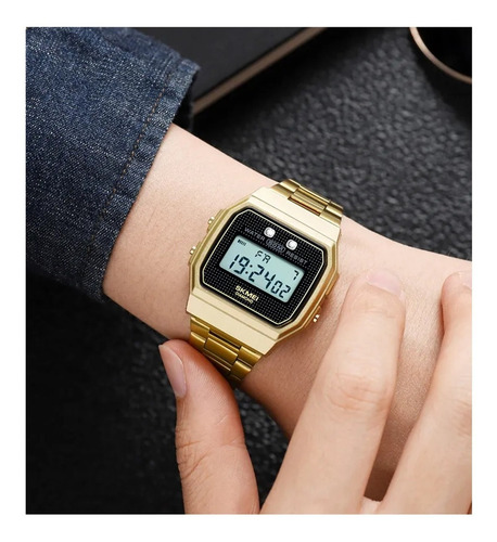 Reloj Skmei 1952g Gold , Alarma , Cronometro, Illuminator, Correa Dorado Bisel Dorado Fondo Agua