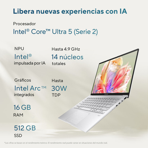 Laptop Asus Zenbook 14 Ux34 Intel Core Ultra 5 16gb 512gb Plateado
