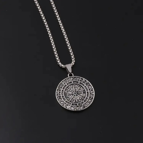 Collar Medallón Nordico Vikingo Runas Talisman Amuleto Plateado