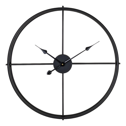 Reloj Grande Metálico De Pared Ravena, Diámetro 60cm, Industrial Minimalista, Con Doble Aro - Funcional Y Decorativo - Negro