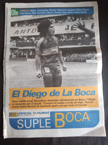 Diario Olé Especial Diego Maradona -suple Boca 20 Años Debut