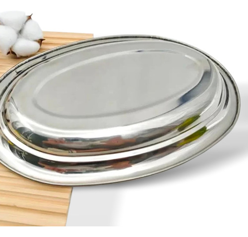 Bandeja Aço Inox Para Servir 30x20 Oval Rasa - Dolce Home Cor Prata
