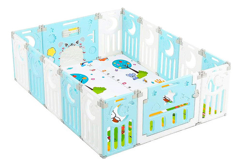 Corral Bebe Multi Formas Plástico 14+2 Plegable Celeste