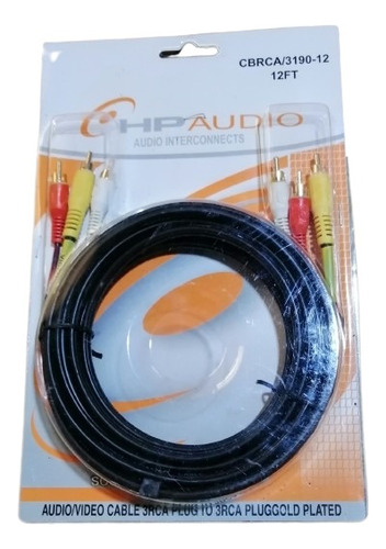 Cable Audio / Video 3rca Plug To 3rca Gold Plated 12 Ft 1.8m