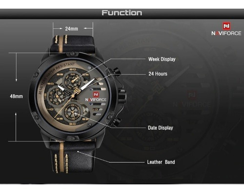 Relógio Masculino Naviforce 9110 Original Pulseira De Couro