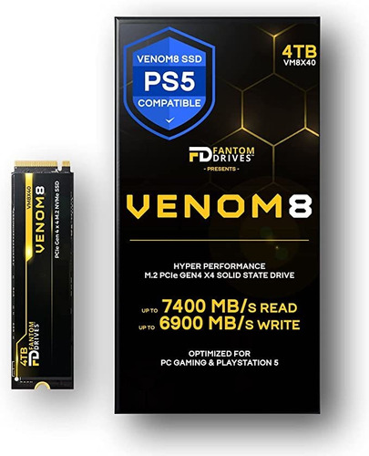 Fantom Drives Venom8 Ssd M.2 De 4 Tb, Hasta  Mb/s, Ssd Nvme.