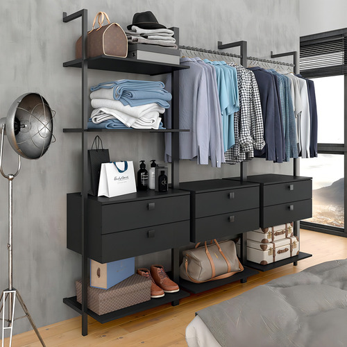 Closet Estilo Industrial Siena 6 Gav Preto Fosco - M.a