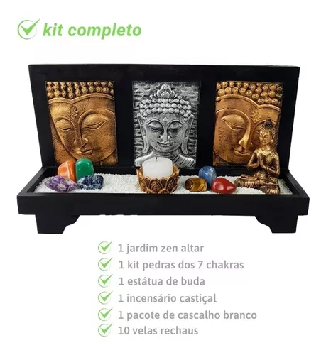 Jardim Zen Altar Buda Hindu Porta Vela Chakras C/ 10 Velas