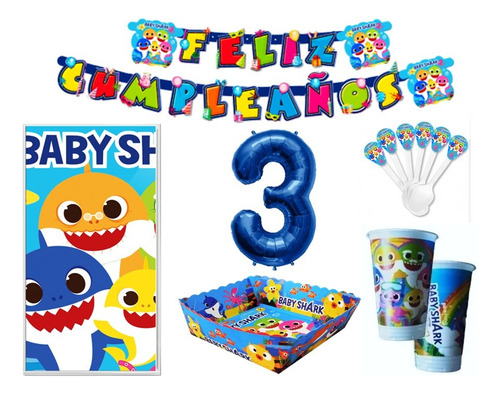 Kit Decoración Baby Shark X12 + Numero 