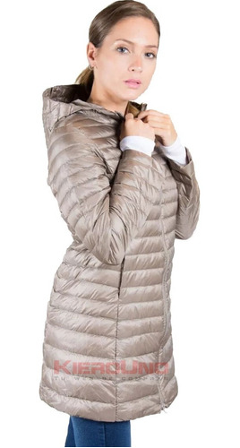 Imagen 1 de 3 de Campera Larga De Pluma Mujer Ultraliviana Con Capucha