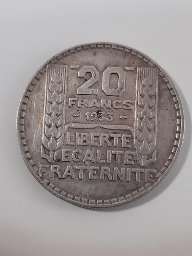 Moneda Francia 20 Francs 1933 Plata 0 .680(x120