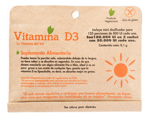 Vitamina D3 Dulzura Nat 125 Porciones Suplemento Vegetariano