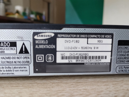 Reproductor Dvd Samsung Dvd-p182 Negro (Usado)