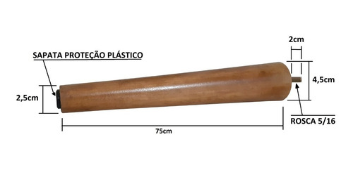 Imagem 2 de 2 de Kit 4 Pe Palito 75cm + Bucha Americana Rosca 5/16 Jt