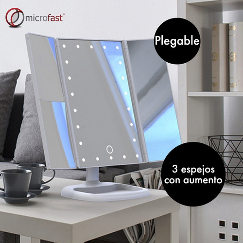 Imagen 4 de 10 de Espejo Táctil 180º 22 Luces Led Aumento Plegable Maquillaje