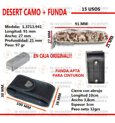 Imagen 3 de 7 de Cortaplumas Victorinox Desert Camo Suiza 15 Usos + Funda