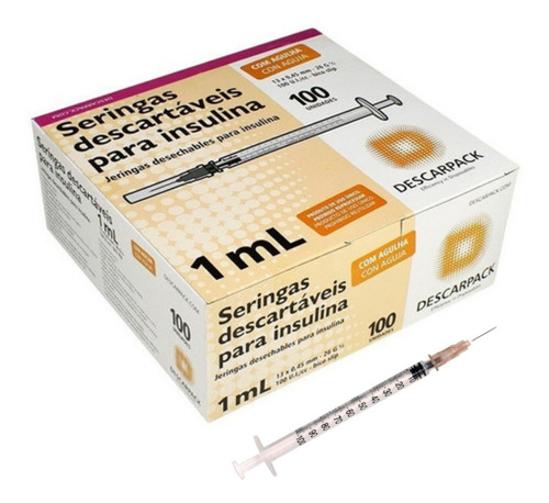 Seringa Insulina / Botox 1ml Agulha Ultrafina Caixa 100 Und Capacidade em volume 1 mL