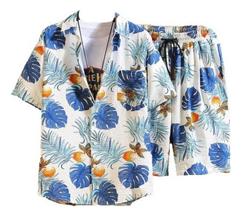 Conjunto De Camisa Y Shorts De Playa Hawaianos Para Hombre