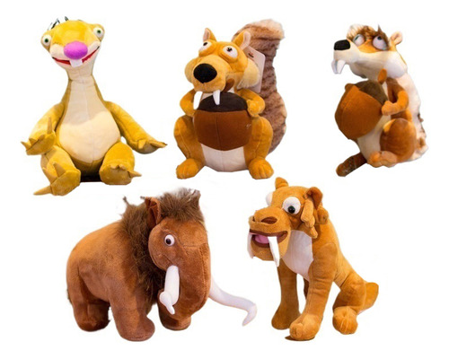 Serie Ice Age Tigre Peluche Mamut Ardilla Perezoso, 5 Piezas